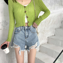Bryns denim shorts womens summer 2021 New High waist slim loose hole Net red a character ultra short hot pants