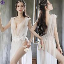 Sexy tulle cant wear a long dress see the temptation go out nightclub underwear womens lace small chest pajamas three-point style