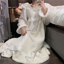 Urban sexy beauty princess style lace lace nightdress women autumn and winter flannel sweet loose warm home