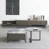 Nordic light luxury Rock board TV cabinet coffee table combination home Modern simple living room small apartment high-end telescopic floor cabinet