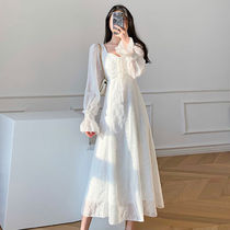 2021 early autumn new fairy dress age reduction flared sleeve long skirt slim slim white long sleeve temperament dress women