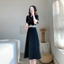Hepburn style black dress female summer New temperament tea break retro French design sense niche warm