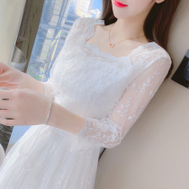 Early autumn lace dress spring and autumn 2021 new female high-class temperament goddess fan fairy white long dress