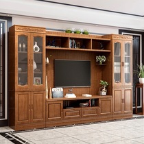 Living room solid wood modern Chinese style small apartment high TV cabinet combination background wall cabinet new oak economical floor cabinet