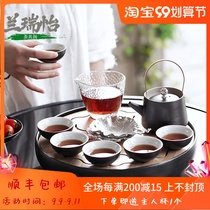 LAREEY Japanese kung fu tea set home black pottery small tea table one tea cup office meeting small tea tray