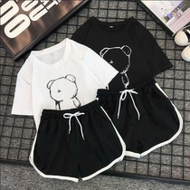 Summer letter net red same paragraph two female students large size loose wide-leg shorts sports fitness suit fat sister