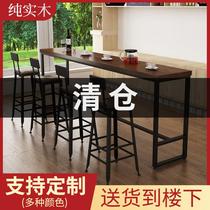 Bar table Solid wood household balcony wall Simple high-legged table Wrought iron wild long table Commercial bar table table and chair