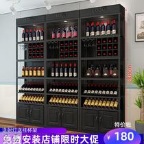 Retro wrought iron wine rack wine wine cabinet storage display rack against the wall bar floor wine cup holder