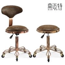 Lifting chair Retro bar stool with wheel backrest Makeup hair cut Barber shop rotating round beauty salon