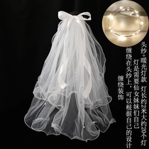 Veil photo props certificate wedding headdress Super Xian Sen bridal props Net red shake sound with the bow
