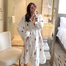 Pajamas womens autumn and winter long coral velvet thickened warm night dress nightgown bathrobe Flannel maternity home wear jacket