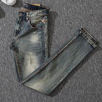 European and American retro jeans men 2023 spring and autumn tide menu chip menu to make old worn tide elastic small foot pants