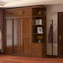 Solid wood wardrobe home bedroom sliding door log all solid wood modern Chinese sliding door multi-layer wooden cabinet big wardrobe