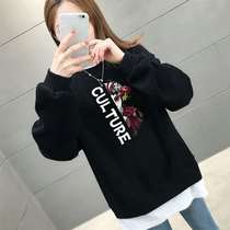Fake two pieces of sweater female tide ins Super fire pullover 2020 new spring Korean version of hatless long sleeve round neck loose