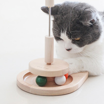 Peg Xiao Mao Wooden Cat Toy Cycle Track with Color Ball Bell Rocking Music Three-layer Cat Turntable