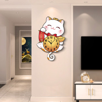 Lucky cat net red watch wall clock Living room household fashion decoration Simple modern creative wall watch silent clock