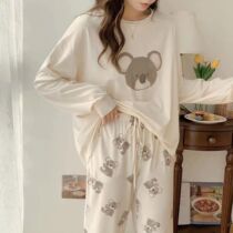 2023 Soft Model Cotton cute cartoon sleeve sleeve cotton comfortable home suit suit long - sleeved trousers suit