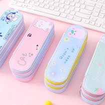 Creative primary school pencil box girl heart ins simple large-capacity canvas double-layer pencil bag male and female students stationery box