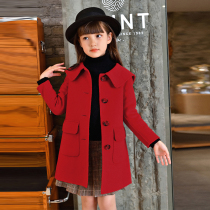 Girl Bifacial Cashmere Big Coat 2021 New Ocean Gas Children Red long New Years New Years New Year Baiyear jacket