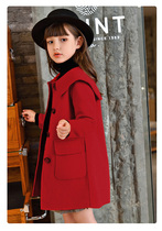 Girls double-sided cashmere coat 2021 autumn and winter new children long Big Red medium-size child hair woolen coat