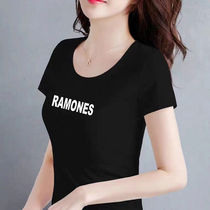  Black top womens t-shirt short-sleeved womens ins tide slim-fitting round neck summer clothes 2021 new black and white plus size t-shirt