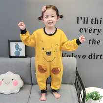 Childrens conjoined pajamas Spring and Autumn long sleeve womens cotton baby clothes autumn baby Autumn cartoon girl home clothes