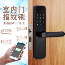 Wooden door fingerprint lock bedroom rental room apartment B & B hotel swiping remote Bluetooth networking password pass lock