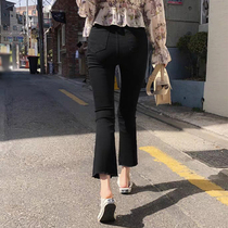 Black micro-horn jeans womens spring and autumn models 2021 New thin nine points high waist small autumn pants