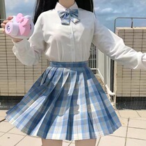2021 Japanese jk uniform skirt suit Full spring and summer skirt Pleated skirt grid skirt Summer shirt short-sleeved skirt