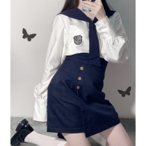 JK Korean uniform suit Shirt skirt Spring and summer college style Japanese high waist skirt female sailor suit full set