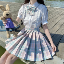 Summer JK uniform suit College style pleated skirt full set Student girl grid skirt Doll collar shirt Child girl