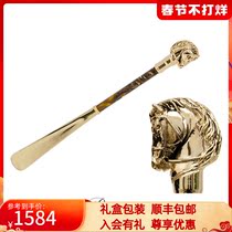 Pasotti Italian golden horse handle brown tortoise bar gentleman shoehorn shoe lift gift box