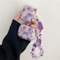 Retro purple flowers airpods3 protective shell loving chain applicable Apple Bluetooth headphone pro protective sleeves 2