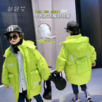 Childrens down jacket boys long winter clothes 2021 new foreign style big boy thick white duck down hooded coat tide
