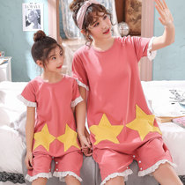 One-piece nightgown parent-child Womens summer childrens pajamas girl baby short-sleeved Princess sweet cotton home wear