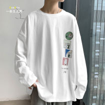 Spring and autumn pure cotton Hong Kong style all-match long-sleeved T-shirt boys Korean version of the trend T-shirt ins loose casual top mens trend