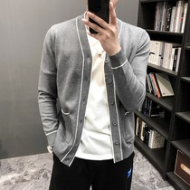 Rich bird spring and autumn new cardigan sweater male slim Korean version of the trend business knitted jacket mens free hot leisure