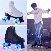 Graffiti leather double row skates adult men and women four wheel roller skates pu rubber Flash rink skates skates