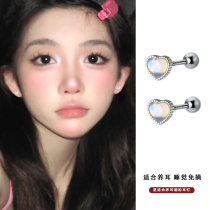 925 sterling silver needle love moonstone earrings high-end sense screw buckle earrings female simple temperament sleep free