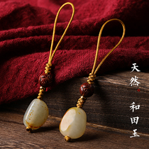  Hetian jade seed material ancient style mobile phone pendant pendant Mens and womens small pendant mobile phone chain short lucky transfer lanyard