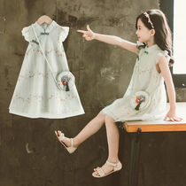  Girls cheongsam skirt summer Hanfu summer little girl princess skirt Western style 2021 new childrens dress summer