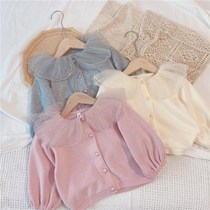 Autumn girl cardigan coat 2020 new style fashionable Spring and Autumn Children Baby yarn collar knitted top