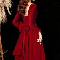 Toast Bride 2021 New Spring and Autumn Wine Red Wedding Engagement Dress Small Man Can Wear Back Women