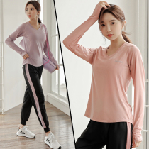 S - Code Yoga suit female sleeves spring and autumn 200 pounds fat MM loose gym speed dry plati clothes
