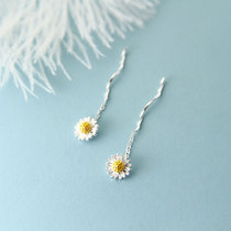 Daisy Trunks Womens Pure Silver Sensual Flowers Delicate Niche Design Temperament Net Red Long earrings FROSTY WIND
