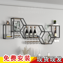 Wine rack storage rack Creative restaurant wall wine cabinet display rack Wrought iron wine rack wall hanging household wine cabinet wall hanging