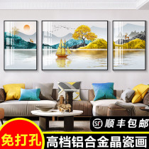 Living room decorative painting Light luxury modern new Chinese landscape painting Sofa background wall painting Crystal porcelain painting Hanging painting wall painting