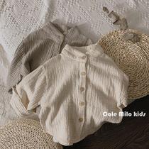 Mori retro childrens shirt foreign style collar girl cotton linen shirt Korean tide boy fashion coat childrens clothing