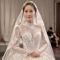 French light main wedding dress 2021 new bride big drag exhaust court style high-end heavy industry luxury dream long sleeve