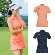 South Korea exports female summer golf High-bomb Ice Silk cold-sensing quick-drying tennis pink blue high-neck short-sleeved T-shirt